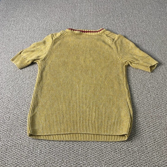 Tory Burch Womens Sweater Size Medium Yellow Chunky Knit Linen Short Sleeves - Picture 4 of 10